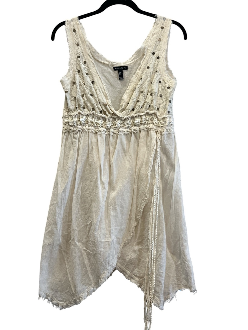 F.A.N.G. 100% Cotton Ivory Boho Sleeveless Empire Waist Tunic Top